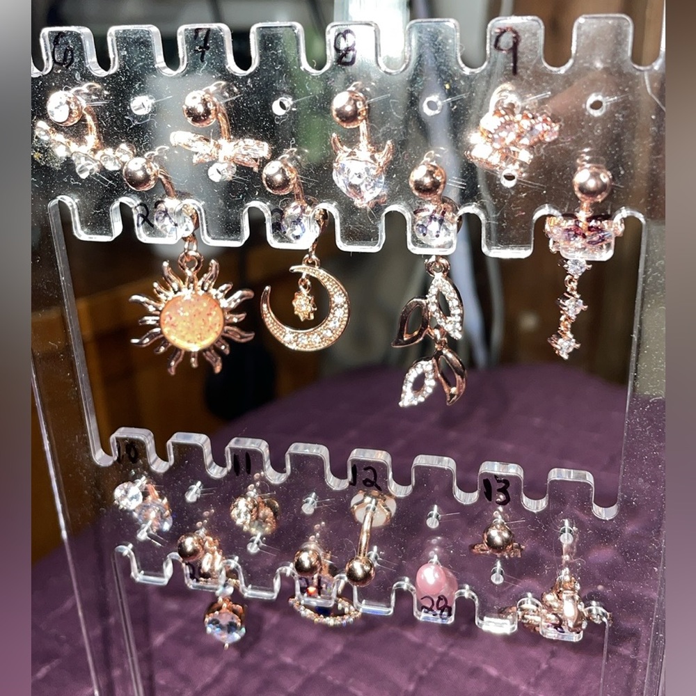 Rose Gold belly Naval Rings dropping dangle 2 piece sexy bling body piercing new